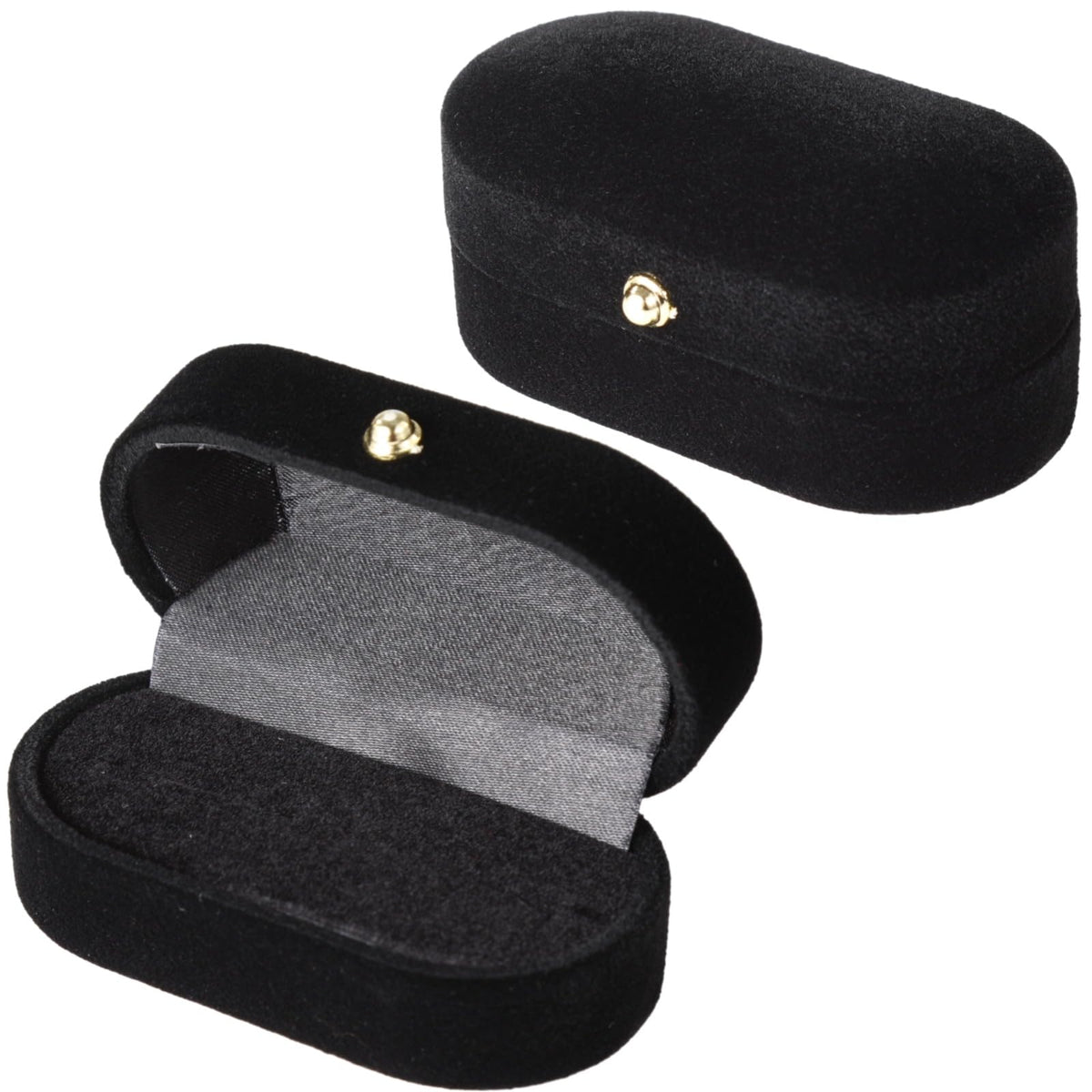 Toyosport 2 PCS Dual Slots Velvet Ring Boxes, Black Elegant Oval Ring Case for Weddings and Anniversaries