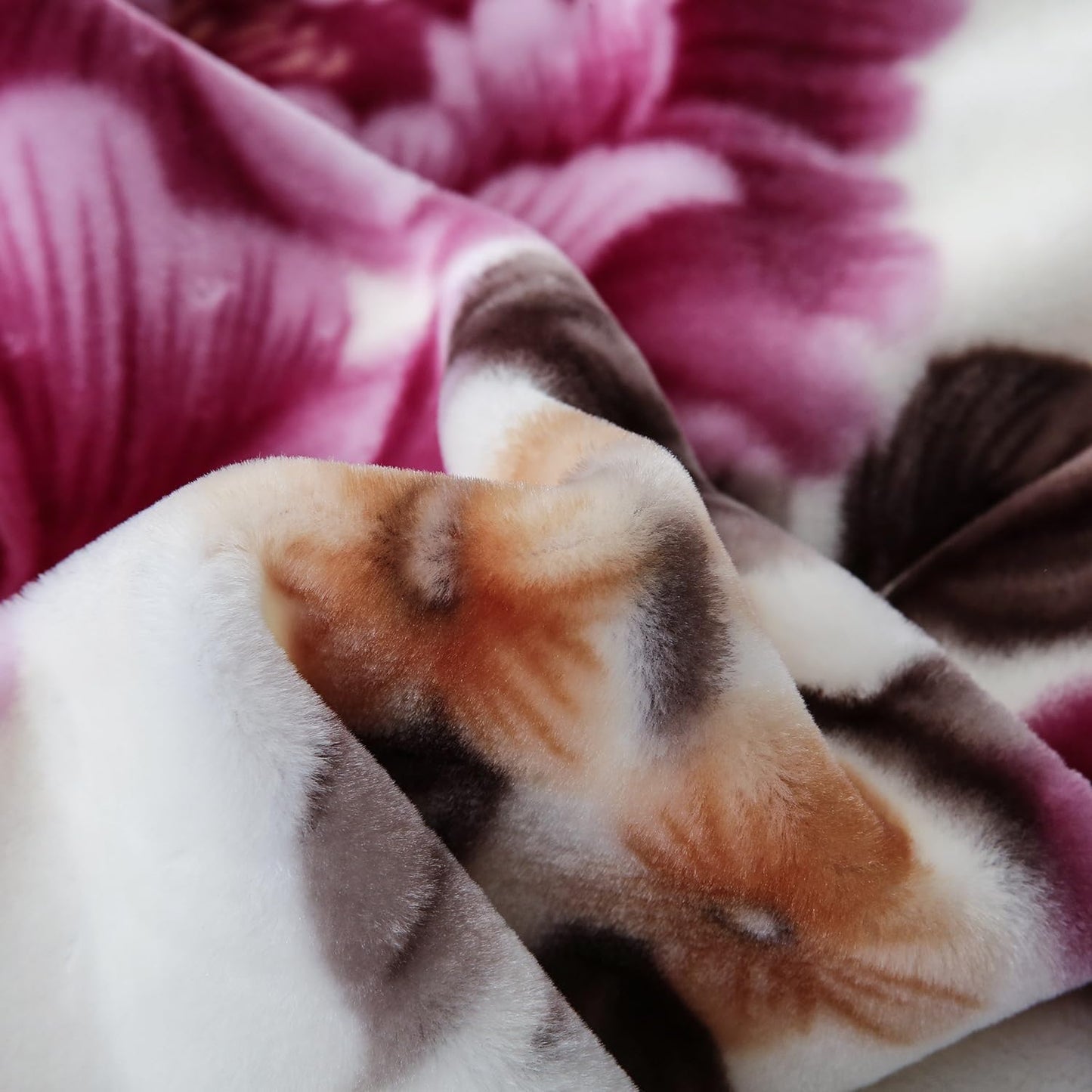 JYK Korean Style Mink Fleece Blanket Queen Size 75" x 87", 5 Pounds - 2 Ply Reversible Silky Soft Plush Warm, Comfy Blanket for Spring Autumn, Winter as Home Decor - Blue/Purple Peony
