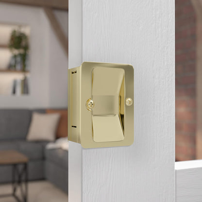 Onward 1700BPSBC Pocket Door Pull with Passage Lock-Rectangular, Brass