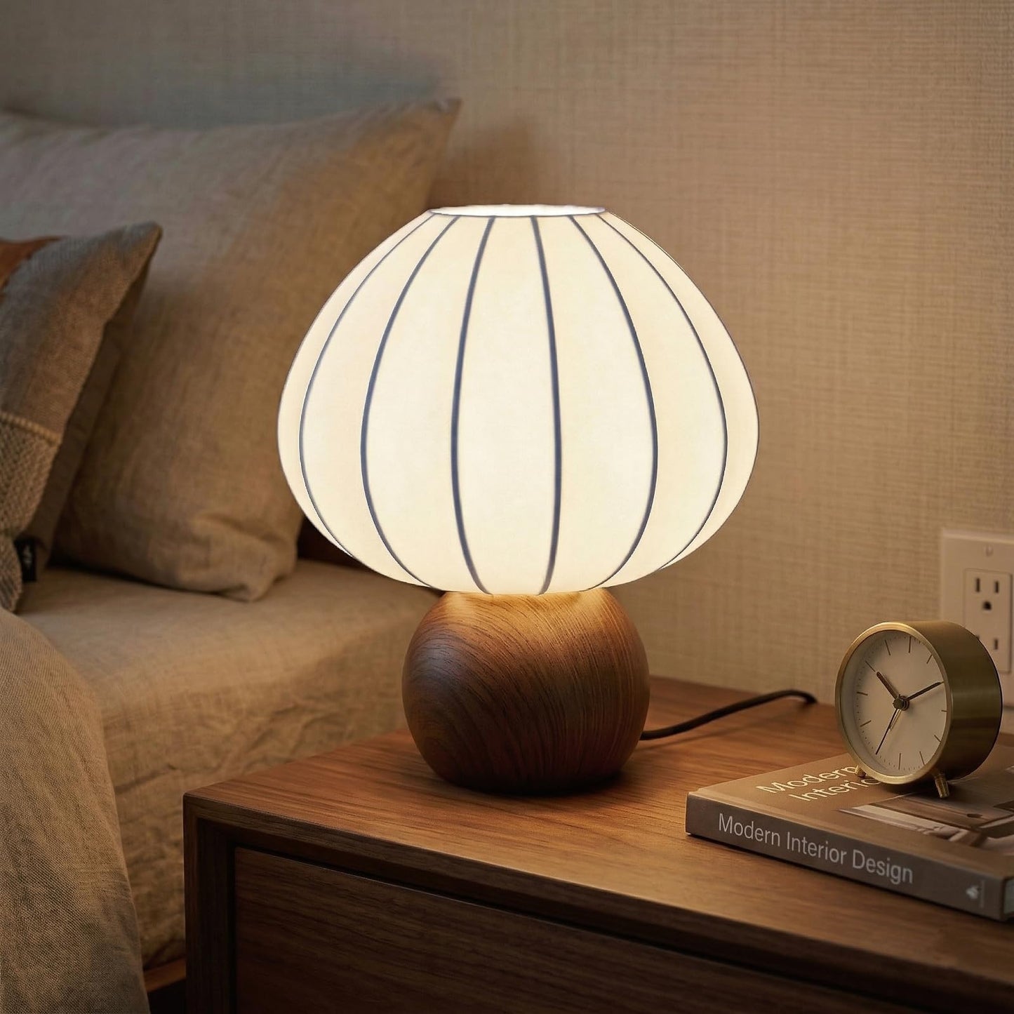 ARGO-HOME Mushroom Table Lamp, Metal Bedside Lamp with Stepless Dimming, Handcrafted Silk Lampshade Nightstand Lamp for Cozy Bedroom Living Room Kids Room