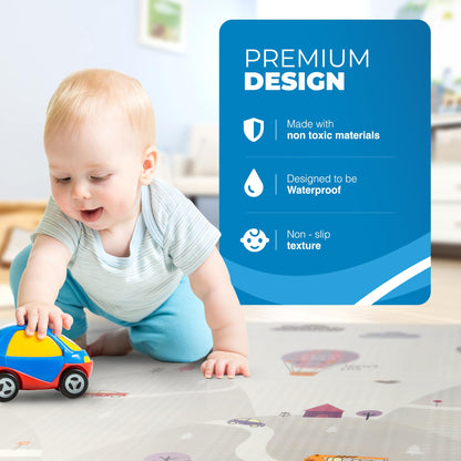 scoosh Foldable Activity Mat - Double-Sided, Reversible, Waterproof, Ideal for Playtime, Picnics, and Quality Family Bonding - Premium Quality Outdoor & Indoor Mat (150 x 200 cm, Mountains & Cars)