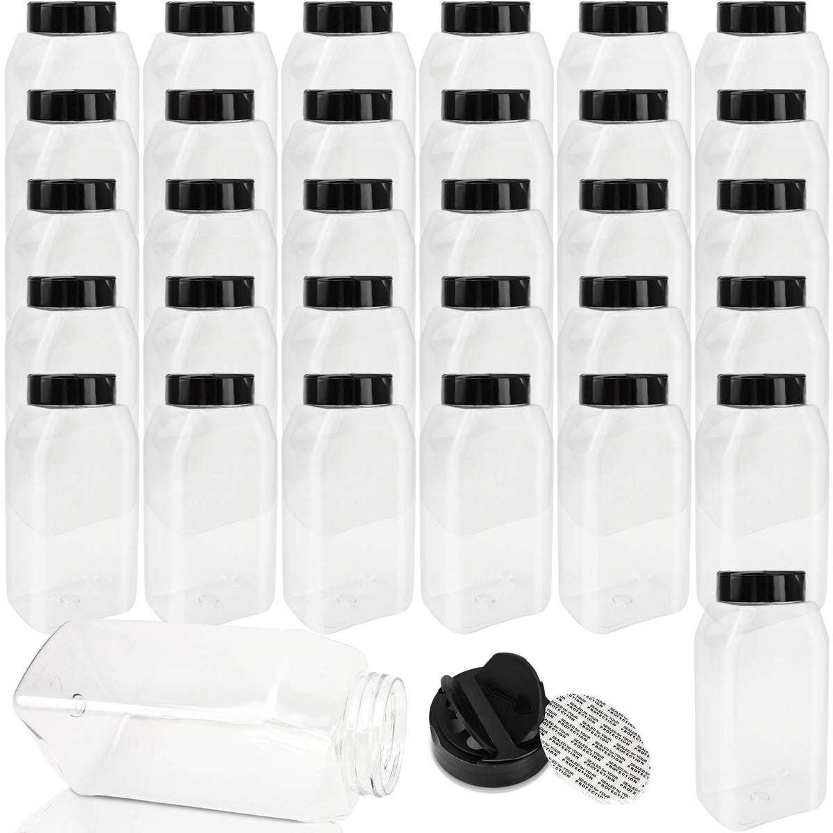 Conagel 32 Pack 16 oz Plastic Spice Jars with Cap Clear Empty Square Spice Bottle with Shaker Lids Large Empty Seasoning Containers for Storing Spice Salt Seasoning