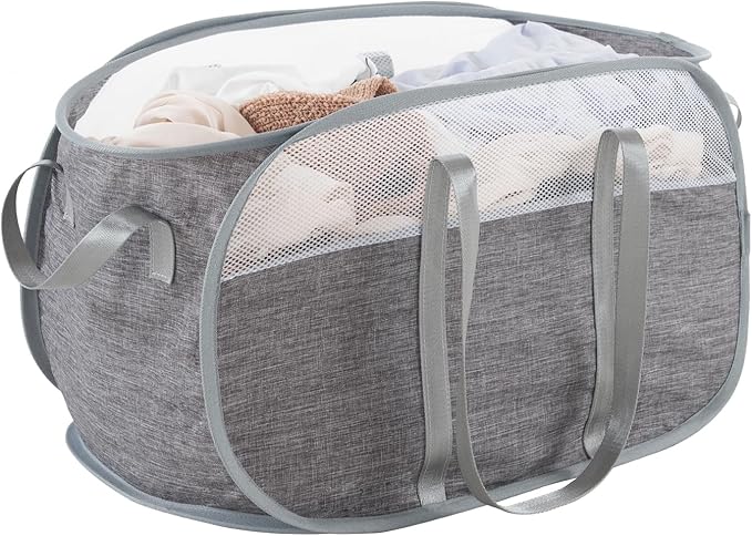 TECHMILLY Collapsible Laundry Basket, Foldable Tear Proof Mesh Pop Up Hamper
