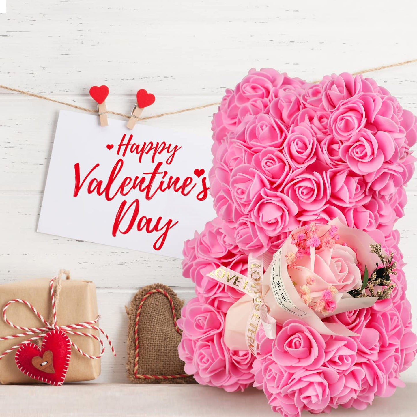 Valentines Day Gifts for Her Rose Bear for Women, Artificial Rose Teddy Bear Birthday Bouquet, Mother's Day Rose Gift, Perfect for Wife, Mom, Grandma (Rose Red)