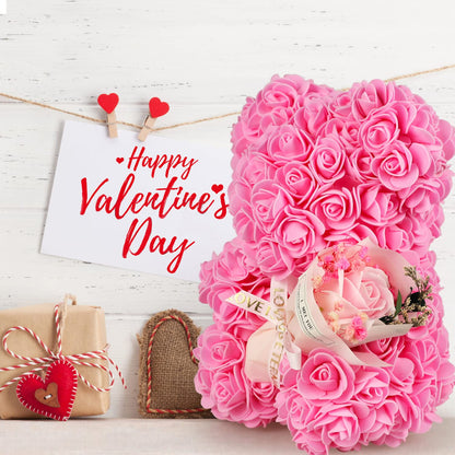Valentines Day Gifts for Her Rose Bear for Women, Artificial Rose Teddy Bear Birthday Bouquet, Mother's Day Rose Gift, Perfect for Wife, Mom, Grandma (Rose Red)