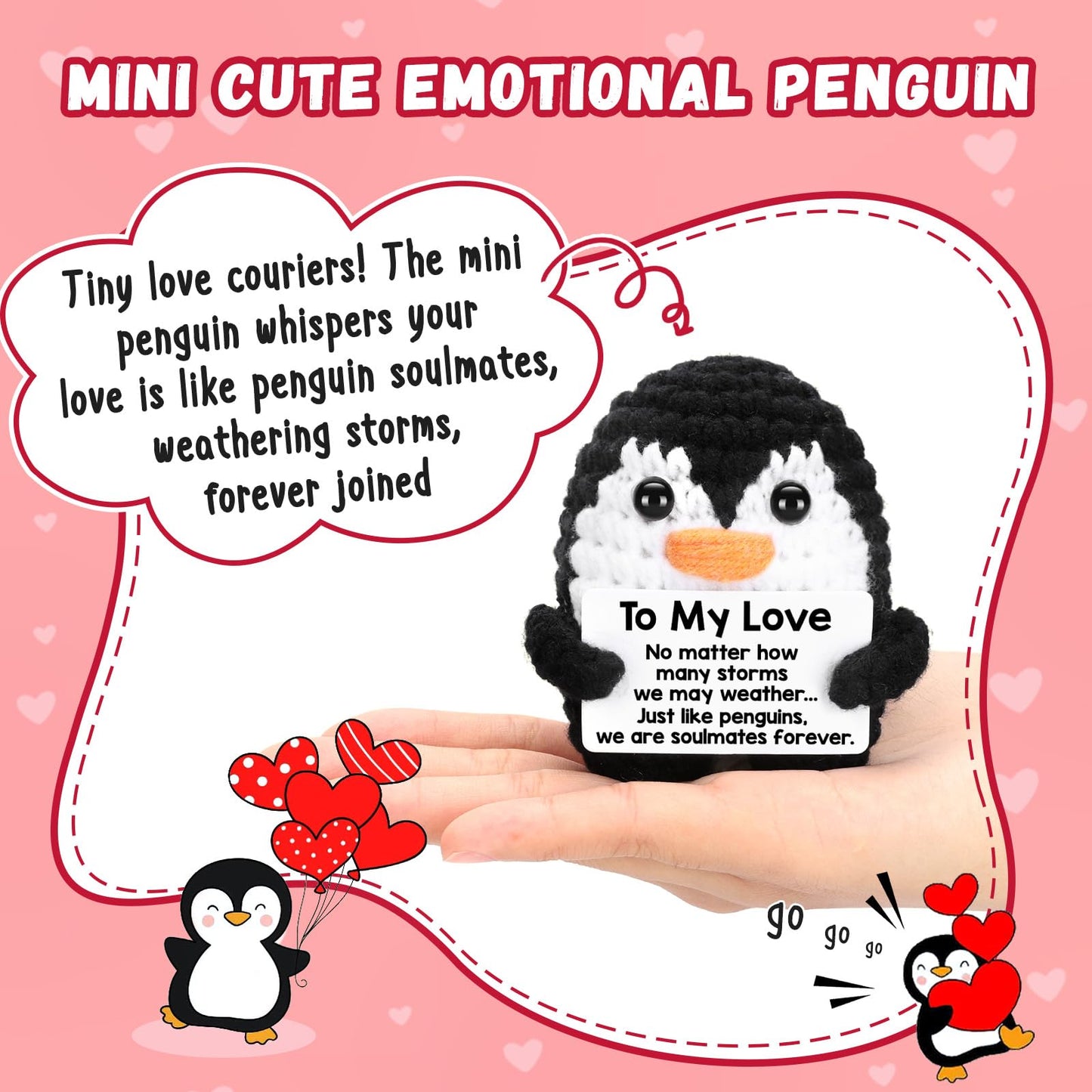 Valentines Day Gifts for Him Her, To My Love Handmade Crochet Mini Penguin Anniversary Birthday Gift for Boyfriend Girlfriend Wife Husband, Romantic I Love You Valentines Gifts for Women Men Couple