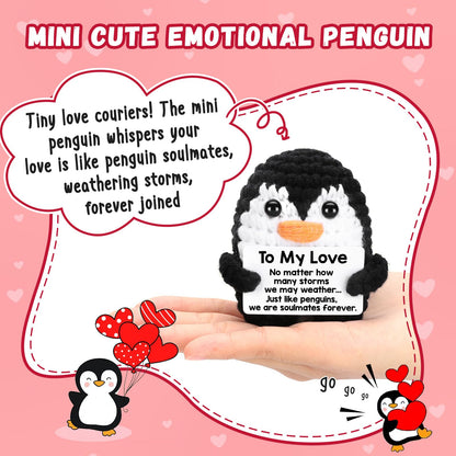 Valentines Day Gifts for Him Her, To My Love Handmade Crochet Mini Penguin Anniversary Birthday Gift for Boyfriend Girlfriend Wife Husband, Romantic I Love You Valentines Gifts for Women Men Couple