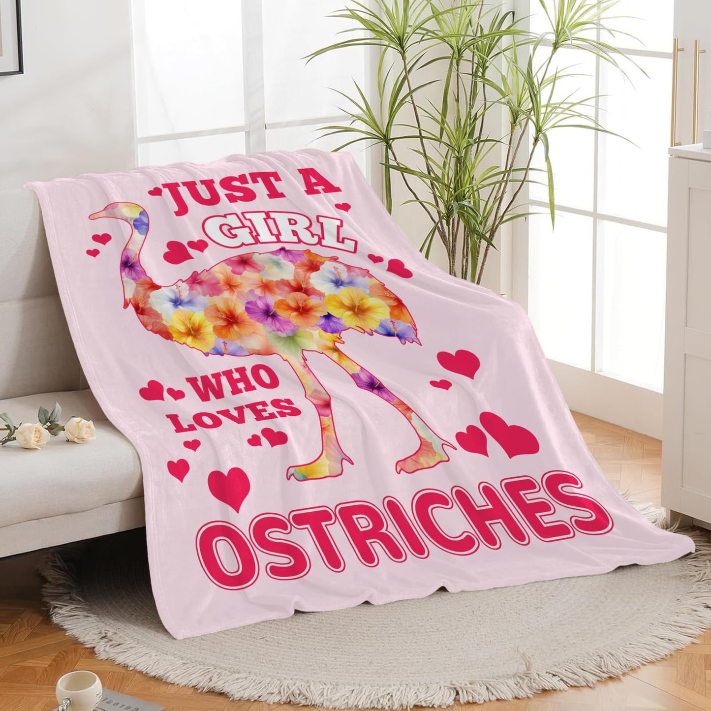 Lovira Just A Girl Who Loves Ostriches Throw Blanket Ostrich Print Throw Blankets Gifts for Couch Sofa Bed Stuff Decor Soft Cozy Fleece Plush Warm Flannel Bedding for Lover 40"x50"