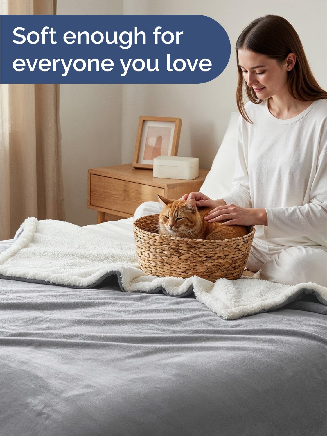 Sherpa Fleece Blanket Throw Size - Reversible Sherpa Fleece Throw Blanket - Super Soft Double Sided for Bed, Sofa, Couch - Thick, Warm, Fuzzy & Plush - Luxurious Bedding for Winter - Grey, 50" x 60"