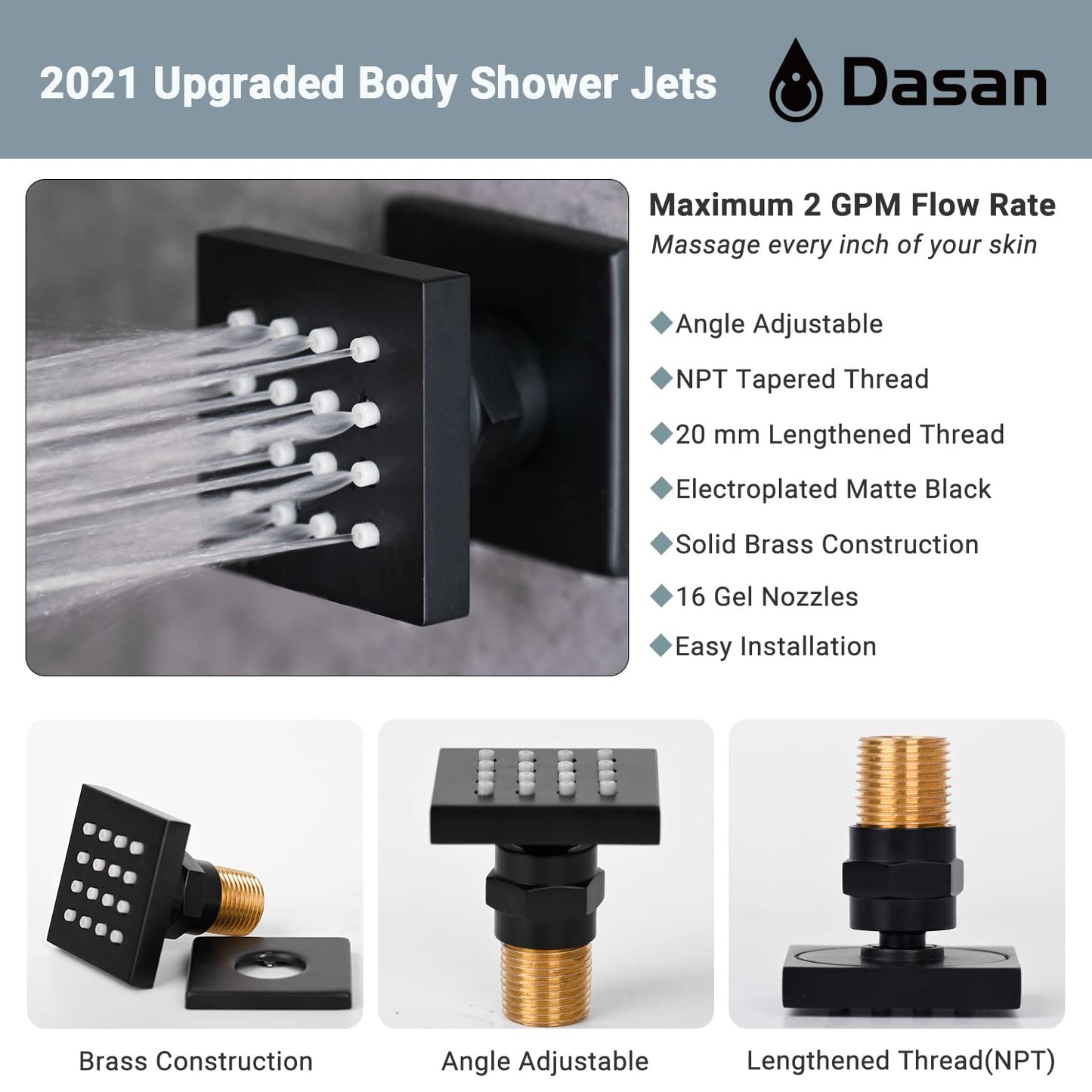 Full Body Rain Shower System with 4 Body Shower Jets & 12’’ Wall Mount Rainfall Shower Head & Handheld, DASAN Multi Shower Head System Matte Black Rain Shower Faucets sets Combo with Rough-in Valve