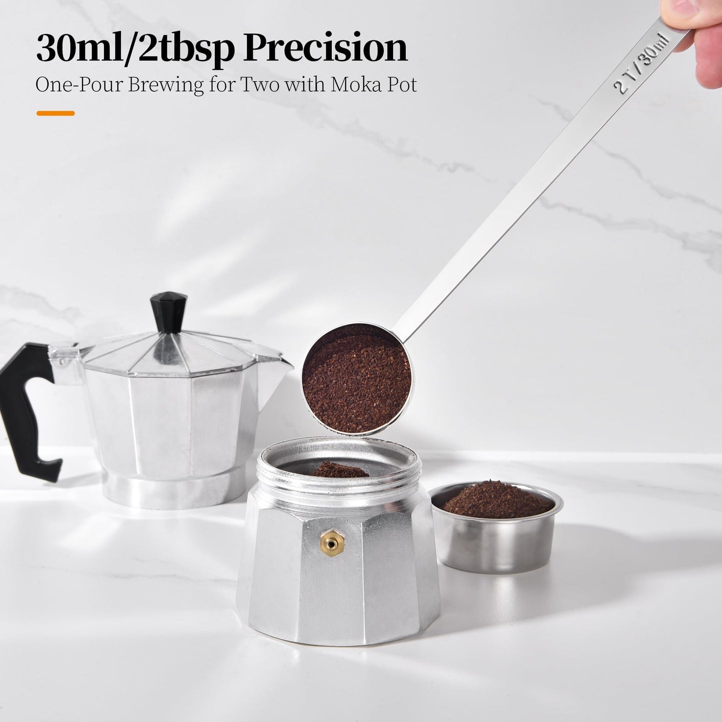 Lilybeam Long Handle Coffee Scoop: 8.6 Inch 18/8 Stainless Steel 2 Tablespoon Metal Measuring Spoon Tbsp Scoop for Coffee Beans, Grounds, Coffee Powder, Tea, Tall Jars (2Tbsp/30ml)