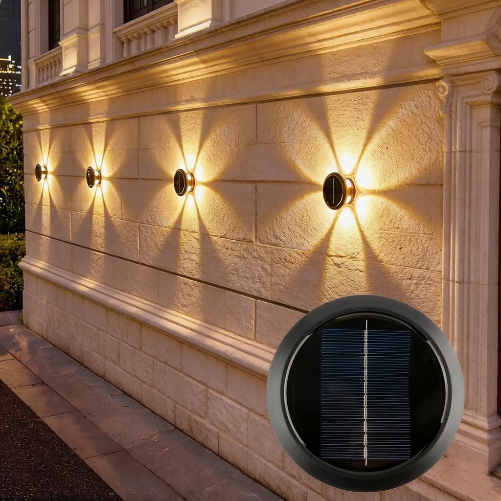 RAYOYASI Solar Lights, Ambiance Lights,wall Light, Decorative Light Downlights Dusk to Dawn Solar Wall Light Outdoor IP65 Waterproof for Backyard Walls, Hotels, Staircases,Park Floors 1pcs (Warm)