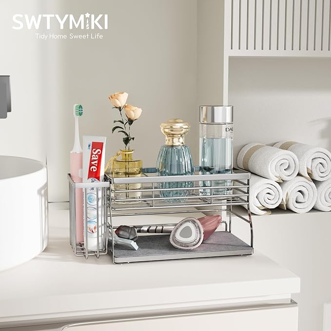 SWTYMIKI Kitchen Sink Caddy Organizer, 2 Tier Sponge Holder