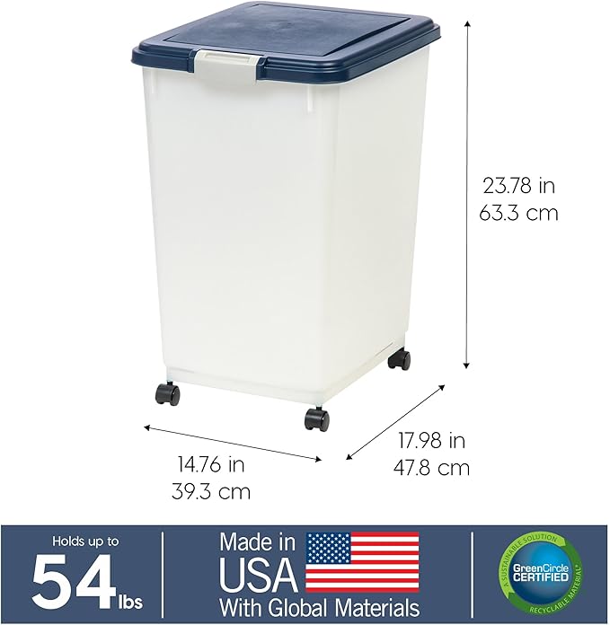 IRIS USA Dog Food Storage Container, Attachable Wheels,