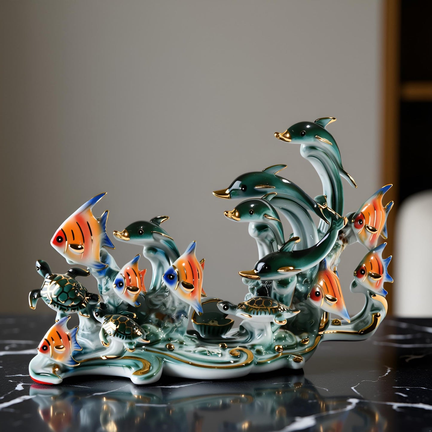 MTME Porcelain Figurines, Family in The sea, memorialbilia, Sculpture Home Decor (Y)