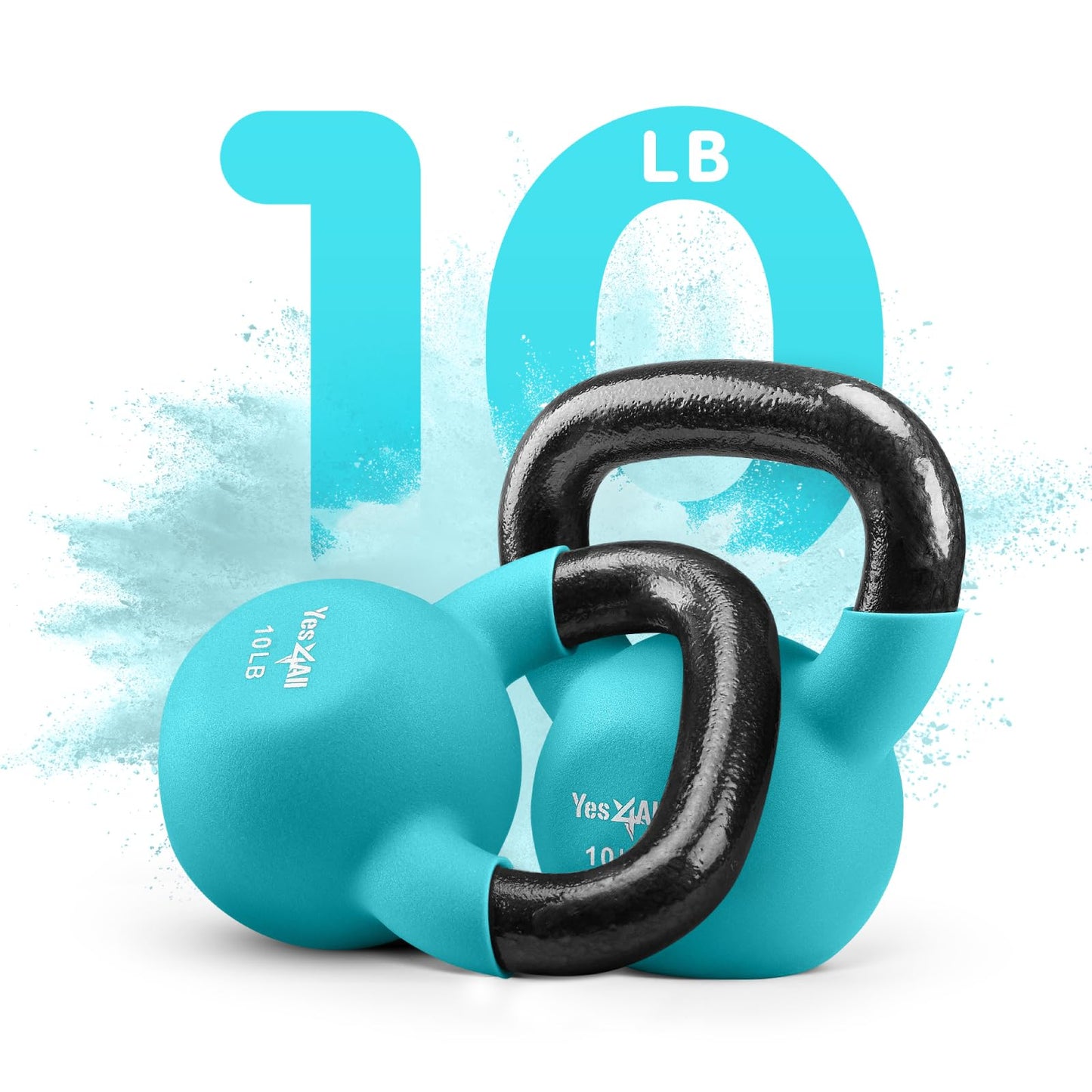 Yes4All Kettlebell, 5-65 LB Neoprene Coated Cast Iron Kettlebells, Wide Grip Handle & Flat Bottom for Swings, Squats, Deadlifts, Push Ups & Full Body Training at Home Gym - Single & Set