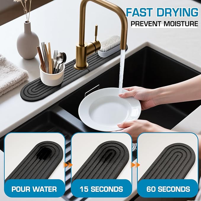 Diatomite Stone Faucet Mat For Kitchen Sink-Absorbent Fast Drying Stone Sink