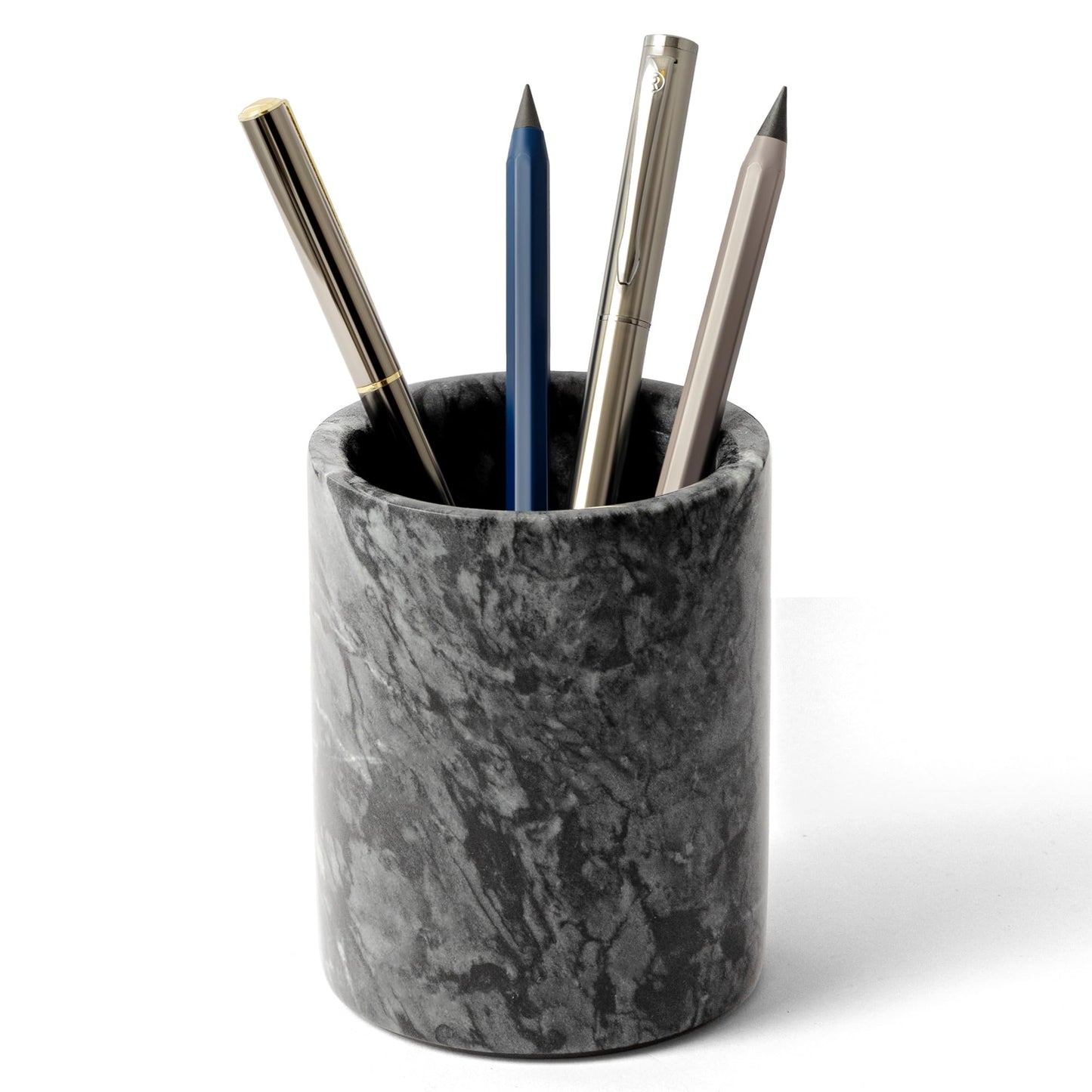 WORHE Pen Holder Stand Italy Natural Premium True Marble Makeup Brush Holders, Tableware Organizer Desk Pencil Cup for Home Office School Decor Dark Grey (DL012)