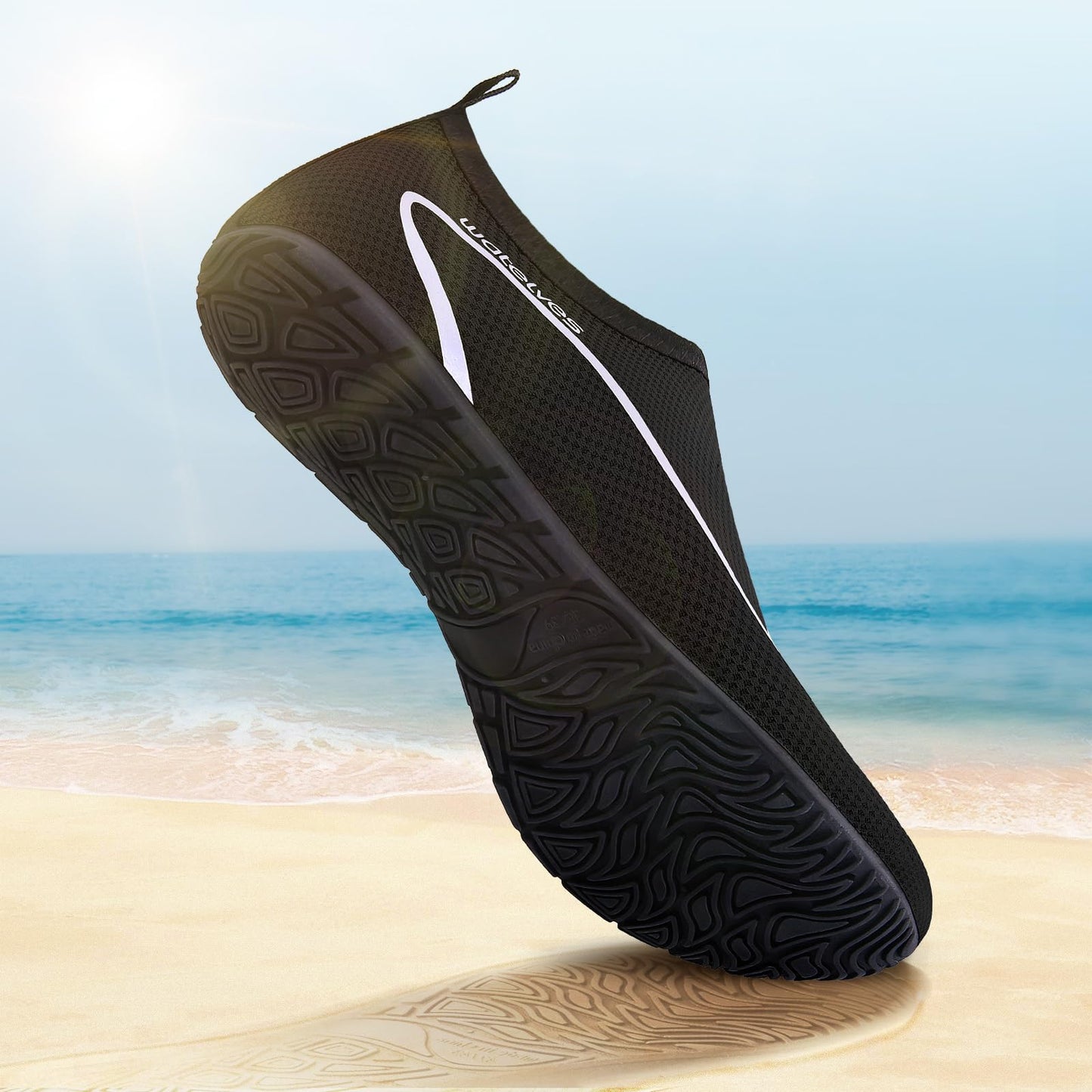 Swim Water Shoes Aqua Socks Barefoot for Sea Beach Swimming Shoes Pool Ladies Women Mens Black Line 6/7 UK