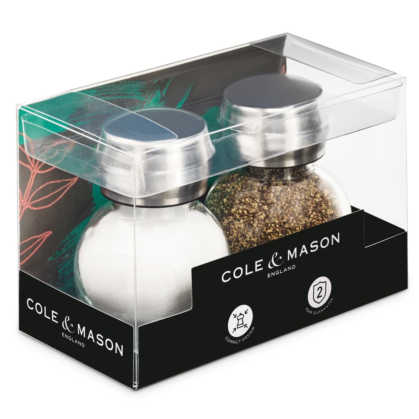 Cole & Mason Darlington Salt & Pepper Shaker Gift Set - Salt and Pepper Shakers - Home & Kitchen Accessories - Kitchen Essentials - Acrylic & Stainless Steel Shaker Set
