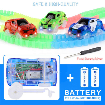 Glow Tracks Cars Light Up Toy Cars Race Track Accessories Compatible with Magic Tracks and Neo Tracks Replacement Best Gifts for Boys and Girls (3 Pack)