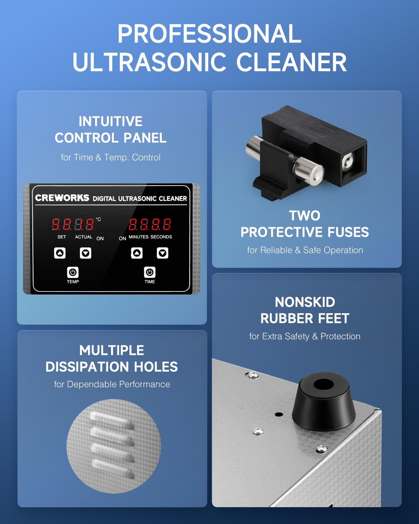 CREWORKS 1.3L Digital Ultrasonic Cleaner with Heater and Timer, 60W Stainless Steel Ultrasonic Cleaning Machine, Professional Ultrasonic Parts Cleaner for Retainer Glasses Jewelry Lab Tool