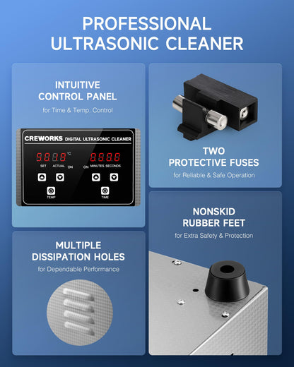 CREWORKS 1.3L Digital Ultrasonic Cleaner with Heater and Timer, 60W Stainless Steel Ultrasonic Cleaning Machine, Professional Ultrasonic Parts Cleaner for Retainer Glasses Jewelry Lab Tool
