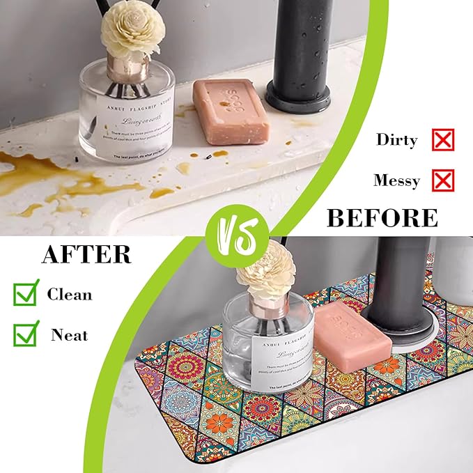 Sink Faucet Absorbing Mat Bohemian Textile Rug Texture Sink Splash Guard Drying