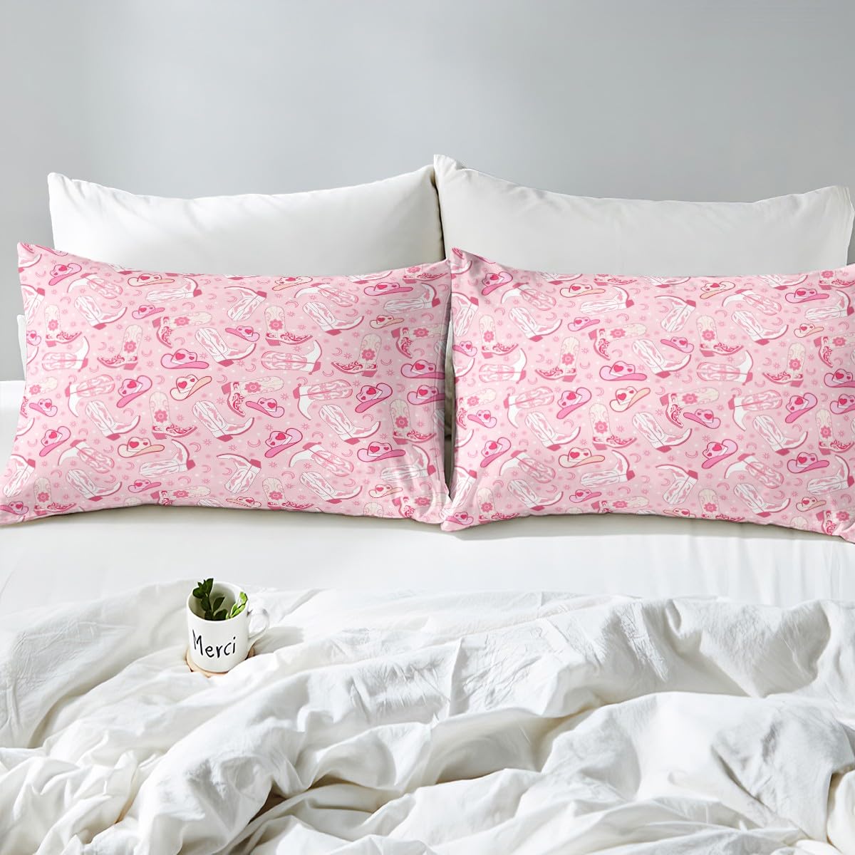 Feelyou Weatern Decor Sheet Set Boys Girls Pink Howday Sheets with Deep Pocket Fitted Sheet Queen Size Riding Boots Bed Sheets Set Farmhouse Cowboy Hat Bedding Set Wild Western Cowboy Bed Set 4Pcs
