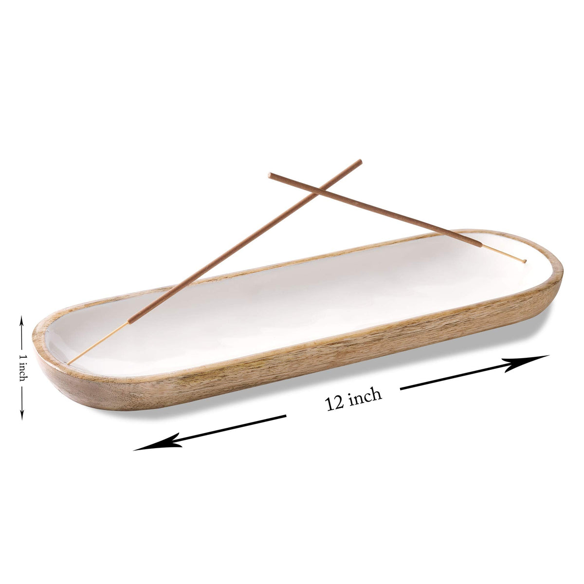 Folkulture Incense Holder for Home | Modern Incense Burner or Insence-Stick Holder for Gifts| Mango Wood Incense Tray Trough for Sticks 12 x 4 Inches, White