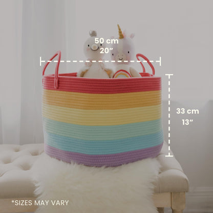 OrganiHaus Rainbow Blanket Basket for Classroom & Nursery, Extra Large Woven Laundry Basket w/Handles, Kids Toy Organizer & Storage, Soft Round Dog Toy Storage Bin, Cute Bin - 20"x13" in
