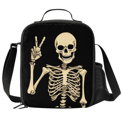 PrelerDIY Funny Skull Lunch Bag Tote Lunch Box Food Bag for Boys Girls with Zipper & Side Pocket & Shoulder Strap