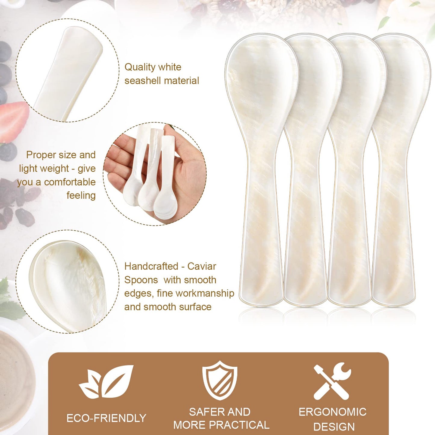 Caviar Spoons Mother of Pearl Mop Spoons with Hand Craft W Round Handle for Caviar, Egg, Ice Cream, Salt, Coffee Serving, Restaurant Serving Set(12 Pieces,3.55 Inch)