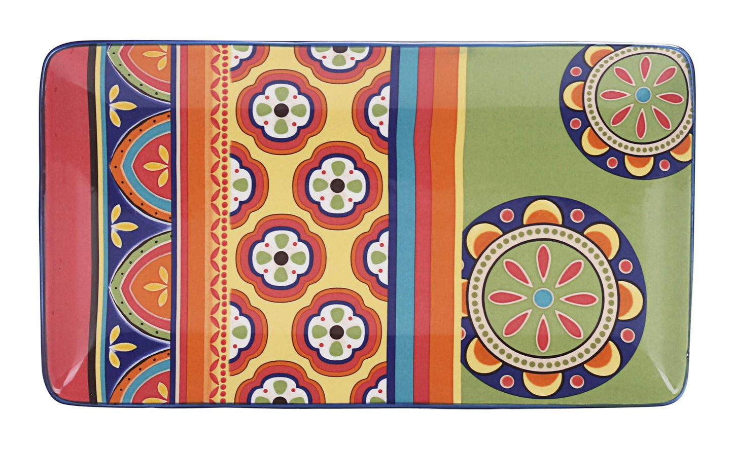 Bico Tunisian Ceramic 14 inch Rectangular Serving Platter, Set of 2, for Serving Salad, Pasta, Cheese, Ham, Appetizer, Microwave & Dishwasher Safe