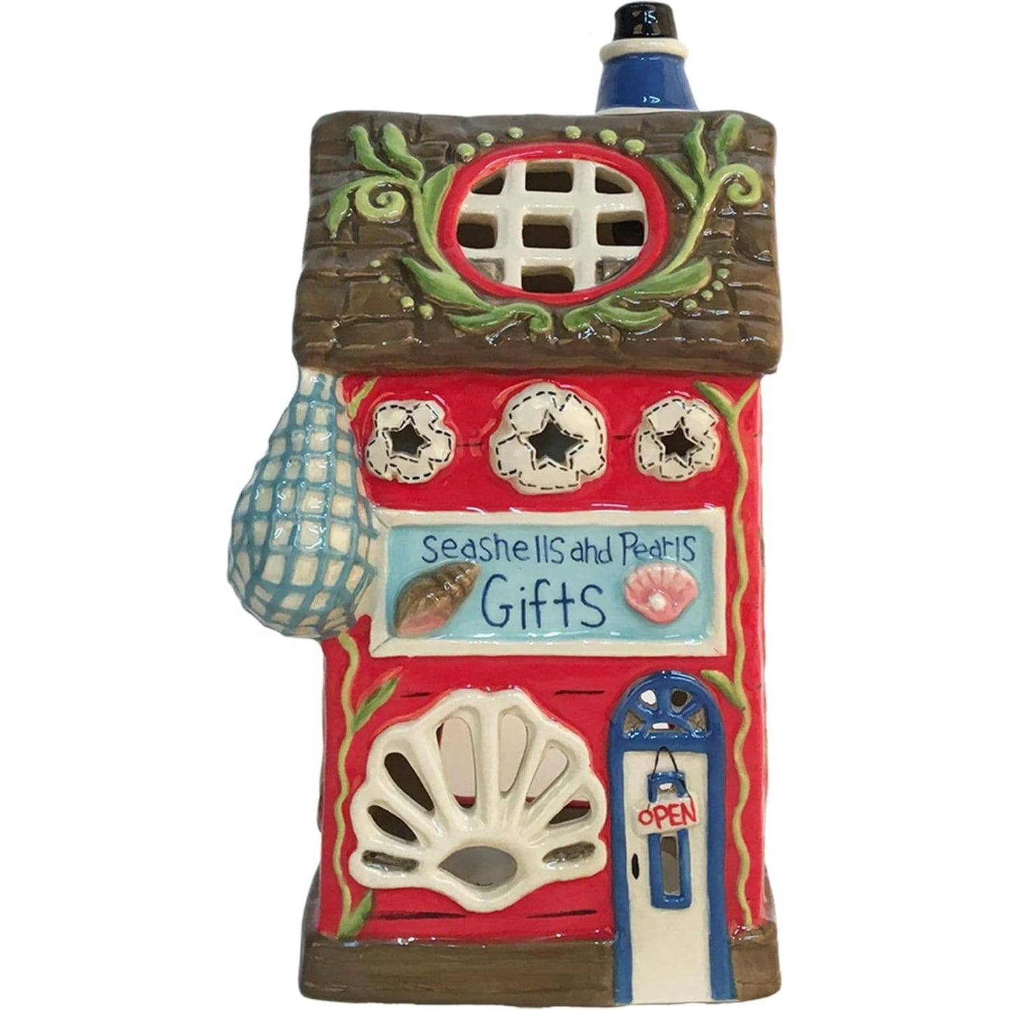Blue Sky Clayworks Seashells and Pearls Gift Candle House, 4.375" L x 4.25" W x 8" H