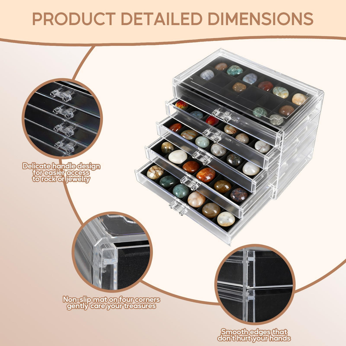Rock Collection Box, 5 Layer 90 Grids Rock Collection Display Case, Crystal Display Shelf, Rock, Gemstone Display Case, Acrylic Clear Organizer for Gemstone Fossil Stone Display