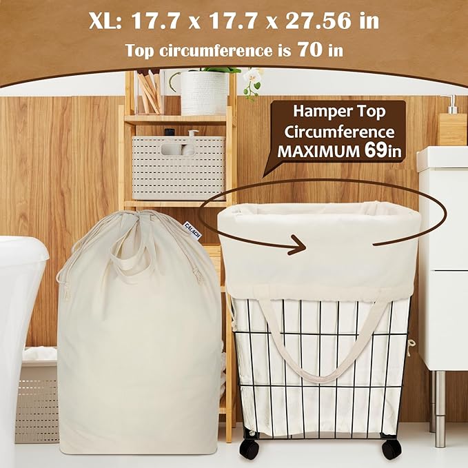 Canvas Laundry Bags with Handles & Square Base18"Lx18"Wx27.6"H, Extra Large
