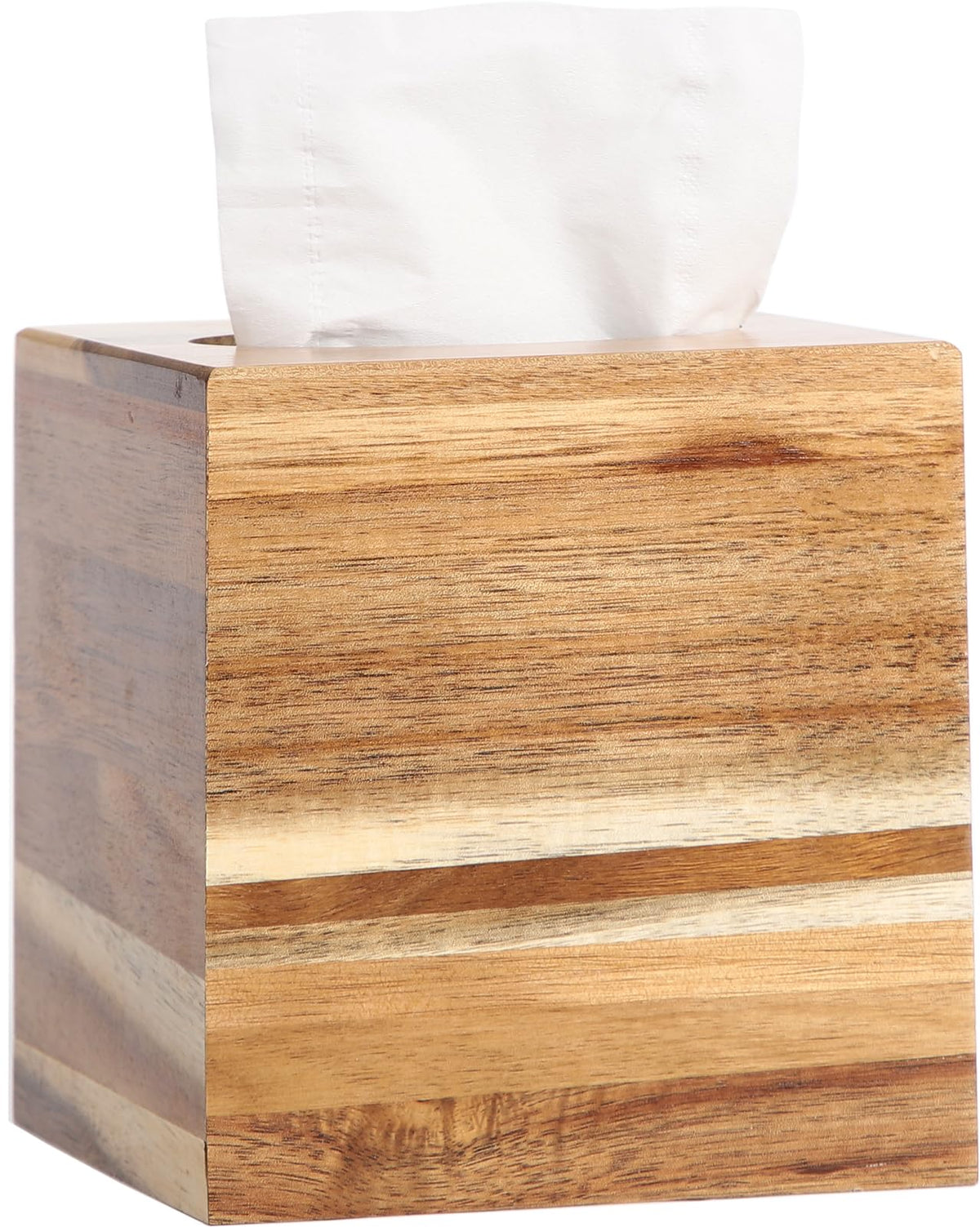 CATORY Tissue Box Cover, Acacia Wood Tissue Box Cover Square, Rustic Tissue Box Holder Covers Your Tissues, Decorative Tissue Cube Box Cover with Slide-Out Bottom