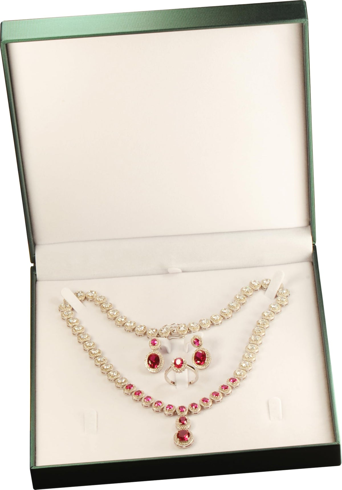 The Jewellery Pak Green Color Extra Large Necklace Ring Earrings Bracelet Sets Gift Box Luxury Soft Touch PU Leather Material Big Necklace Storage Box Size 7.5"(W)*7.5〞(D)*1.57〞(H)