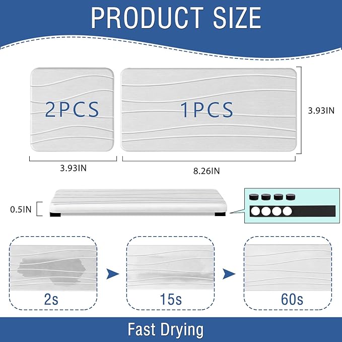 3PCS Water Absorbing Stone Tray, Fast Drying Stone Sink Tray, Stones Soap Trays