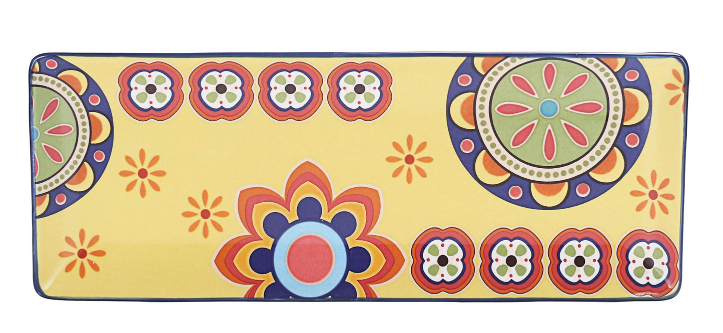 Bico Tunisian Ceramic 14 inch Rectangular Serving Platter, Set of 2, for Serving Salad, Pasta, Cheese, Ham, Appetizer, Microwave & Dishwasher Safe