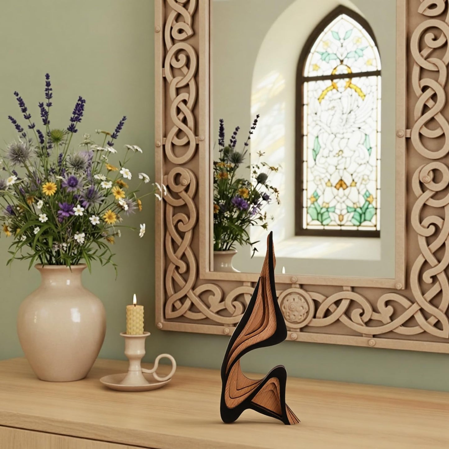 Fumete Mid-Century Modern Wood Abstract Sculpture Wooden Curved Art Table Decoration Modern Home Decorative Objects for Mantel Bookshelf Dresser Living Room Office & Entryway Table Decorative
