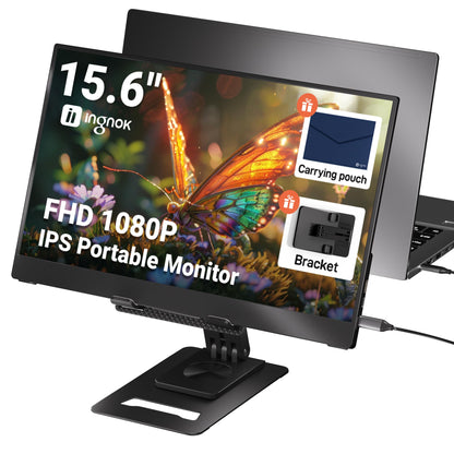 Ingnok 15.6'' FHD IPS Portable Monitor – Ultra Slim External Screen with USB C/HDMI for Laptop, Mac, PC, Phone, PS4, PS5, Switch (Renewed)