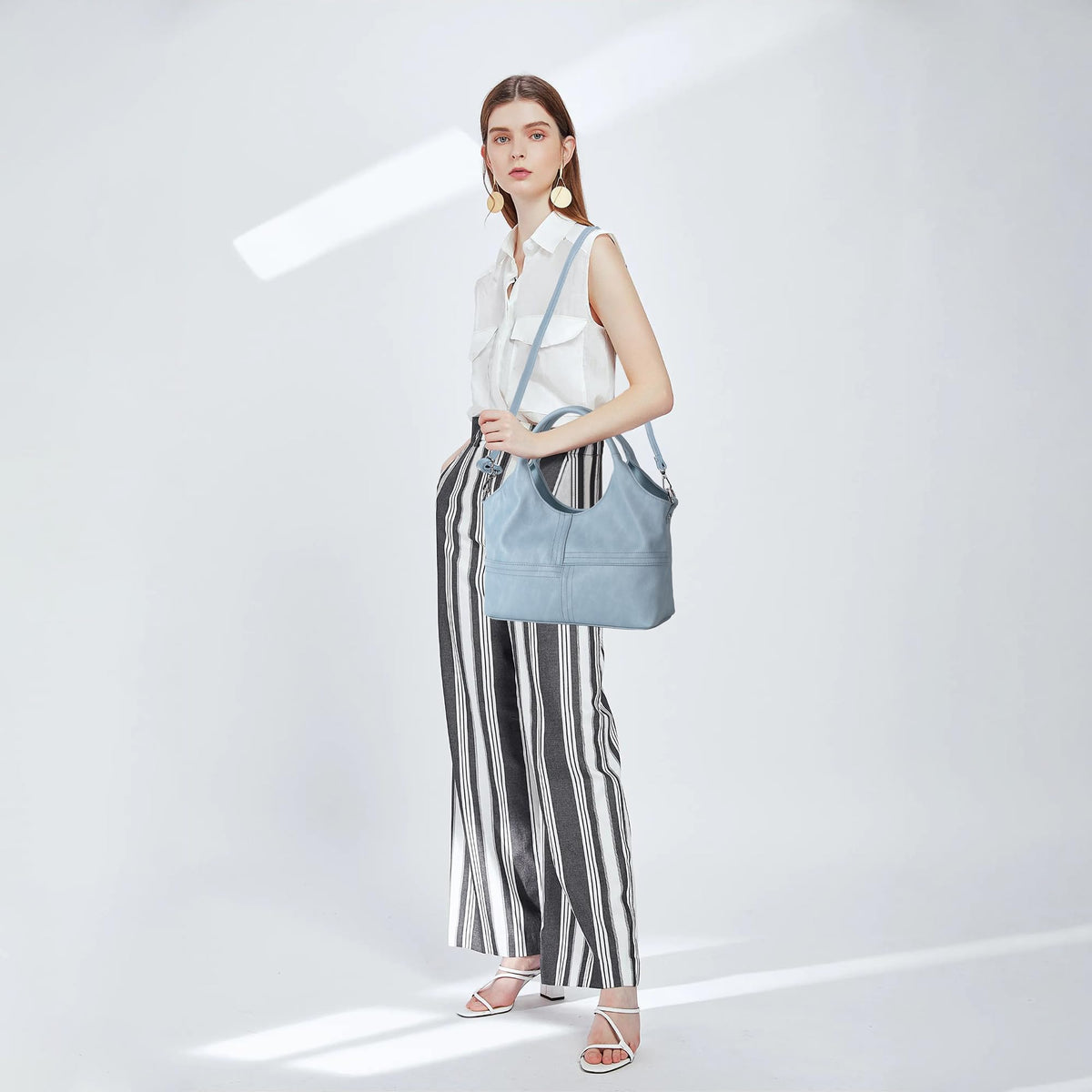 KOGTLA Vegan Leather Purses for Women with Detachable Satchel Strap, Ladies Handbags, Tote Hobo Bags with Top Handle Light Blue