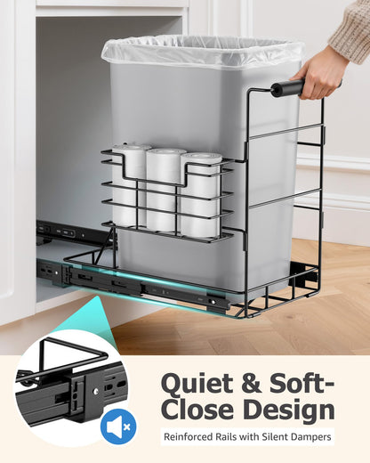 Bulado Pull Out Trash Can Under Cabinet, Under Sink Trash Can Kit for 7.5-10 Gallon with Garbage Bag Holder, Heavy Duty Steel Frame, Holds Up to 125 lbs, Easy to Install (Bin Not Included)