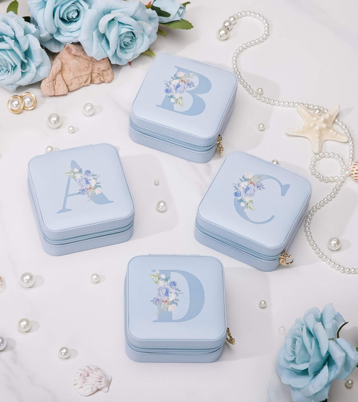 Enthralite Travel Jewelry Box for Gift: Traveling Jewelry Case for Girls Women - Mini Organizer for Necklaces Earrings Blue L
