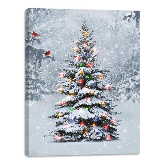 alottagifts Christmas Tree Lighted Canvas Wall Art Print 16" x 12" With Timer | LED Canvas Wall Art Print Design | Modern Artwork for Living Room (Winter Tree Forest, 16" x 12")