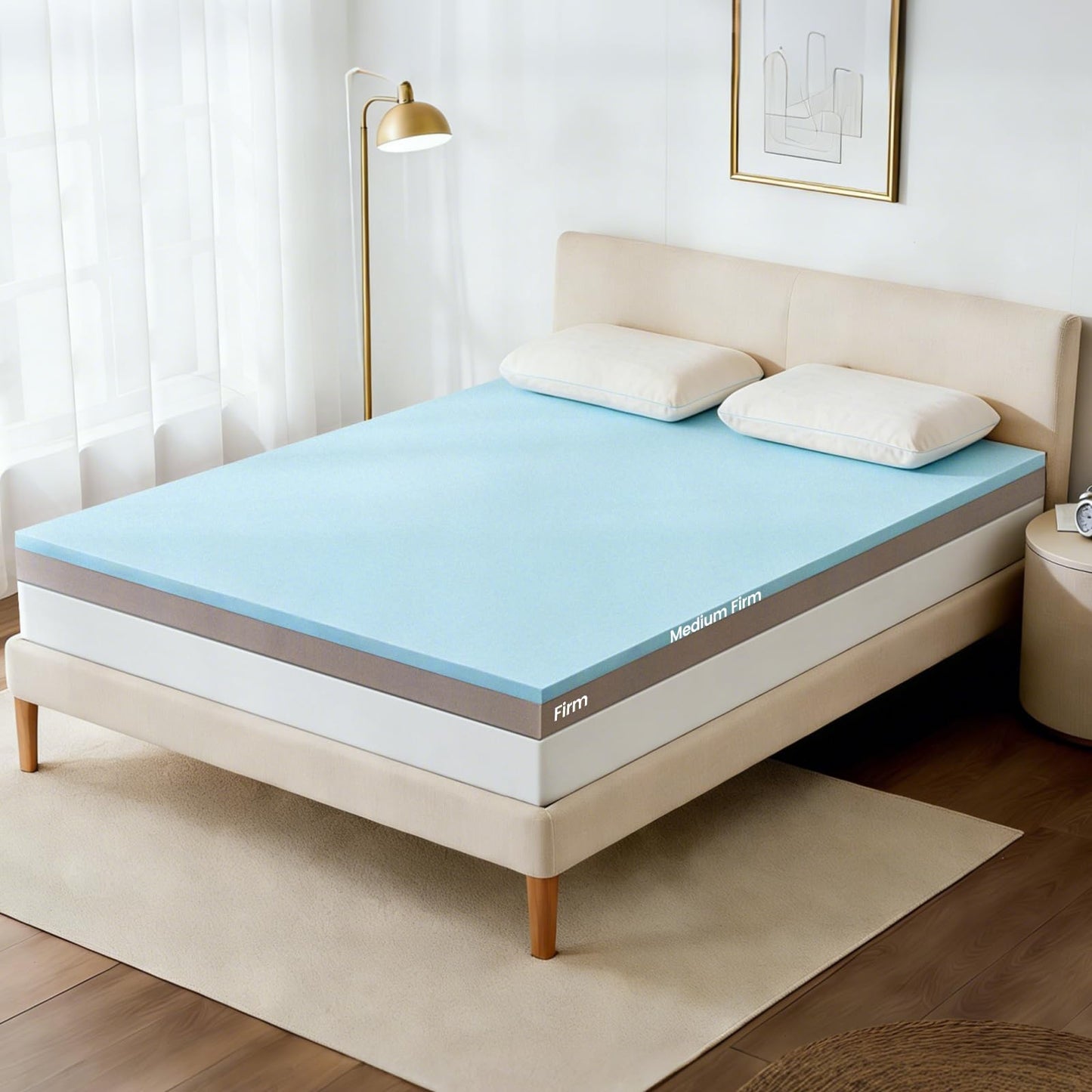 Firm Mattress Topper Queen 4-Inch: Dual Firmness Medium Firm & Firm Mattress Pad, High Density Memory Foam for Back Pain Relief, Cooling Breathable Thick Bamboo Gel, CertiPUR-US Certified, 80x60