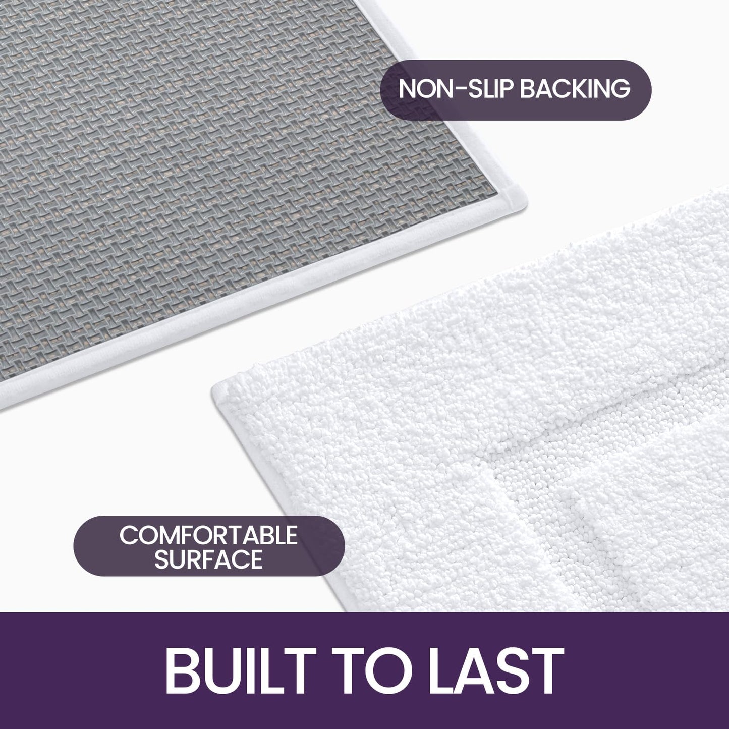 DEXI Bath Mat 50 x 80 cm, Absorbent Bathroom Mats with Non Slip Backing, Machine Washable Rug for Shower Floor, White