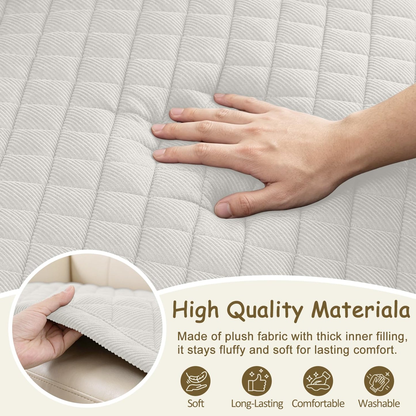 ALIECOM Waterproof Couch Covers for Dogs Sofa Cover Washable Non Slip Couch Covers for 3 Cushion Sofa Pet Friendly Soft Fuzzy Thick Sofa Slipcovers Furniture Protector (Ivory White, 27.5x59.1in)